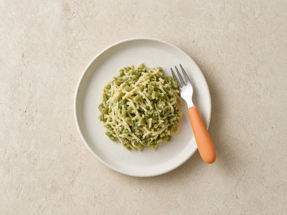 Snap peas for 18 months+: soft-cooked, pressed flat or in dishes
