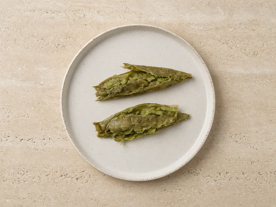 Snap peas for 6 months+: whole soft-cooked pods, strings removed and pressed flat