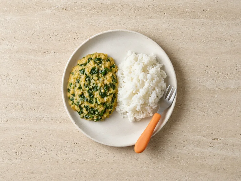 Spinach for 12 months+: chopped cooked spinach in family meals