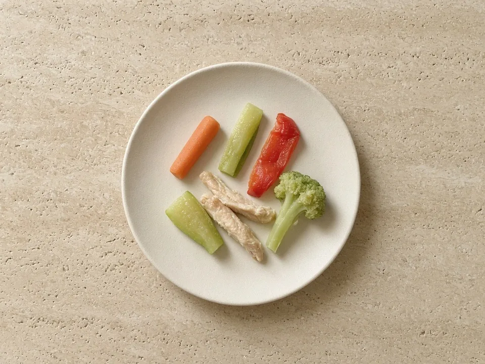 Stir-fry for 6 months+: soft vegetable sticks and tender strips