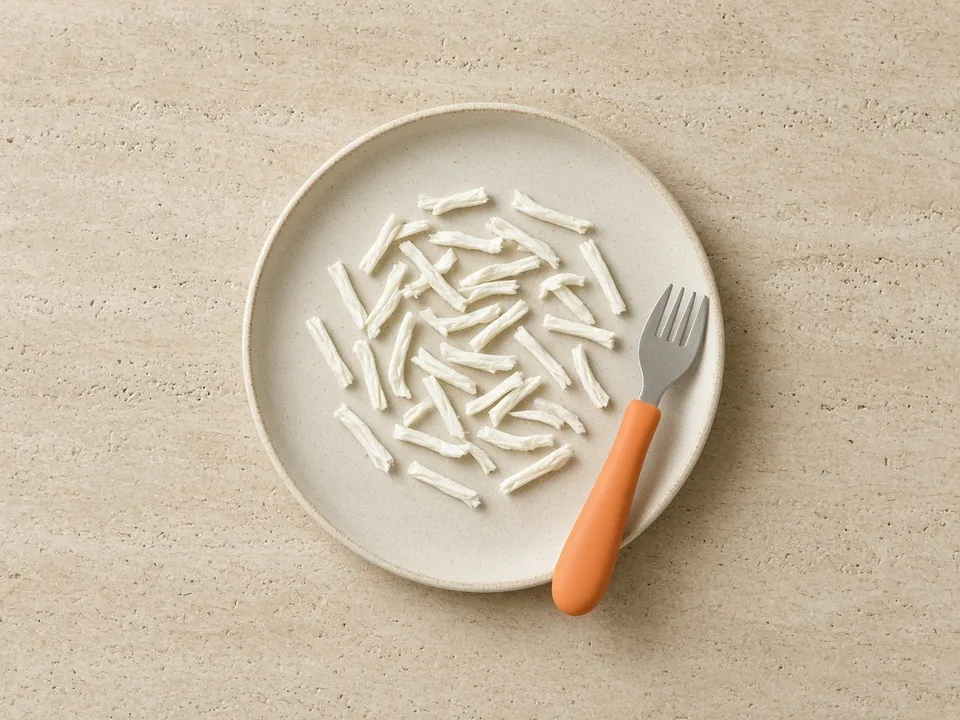 String cheese for 18 months+: thin strips, never the whole stick