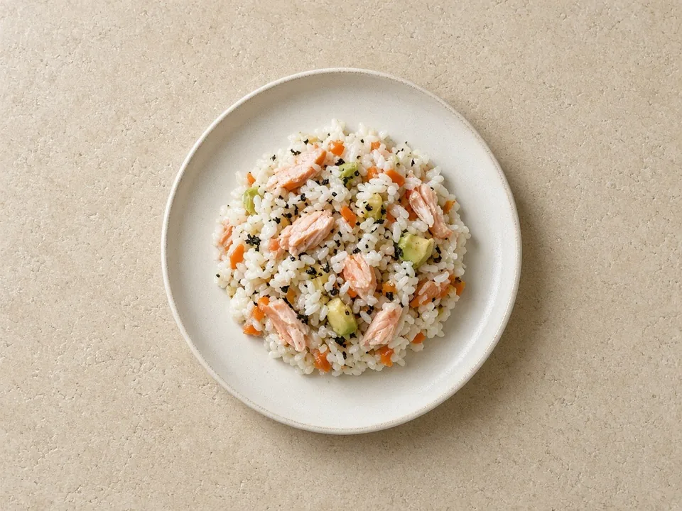 Sushi for 9 months+: soft rice with small pieces of cooked filling