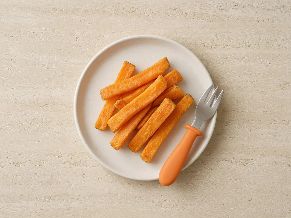 Sweet potato fries for 12 months+: thick, soft fries