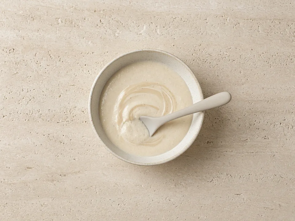 Tahini for 6 months+: thinned tahini stirred into food, or a thin layer on toast