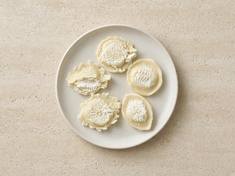 Tortellini for 6 months+: tortellini squashed flat, or mashed