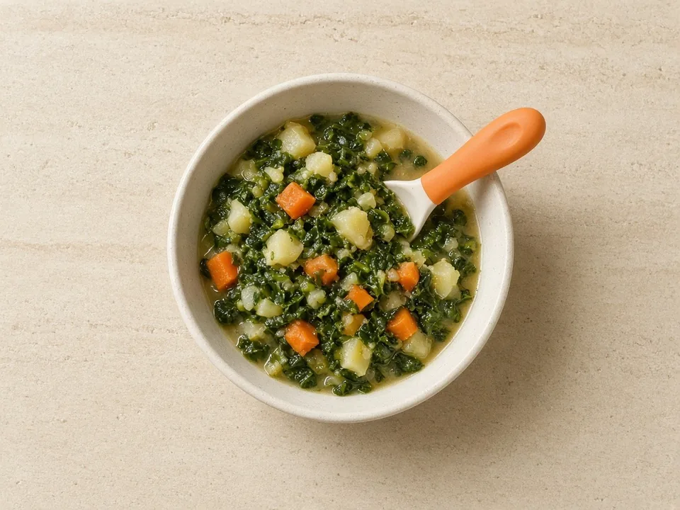 Turnip greens for 18 months+: cooked, chopped or blended in dishes