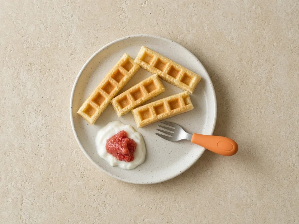 Waffles for 12 months+: strips or pieces with soft toppings