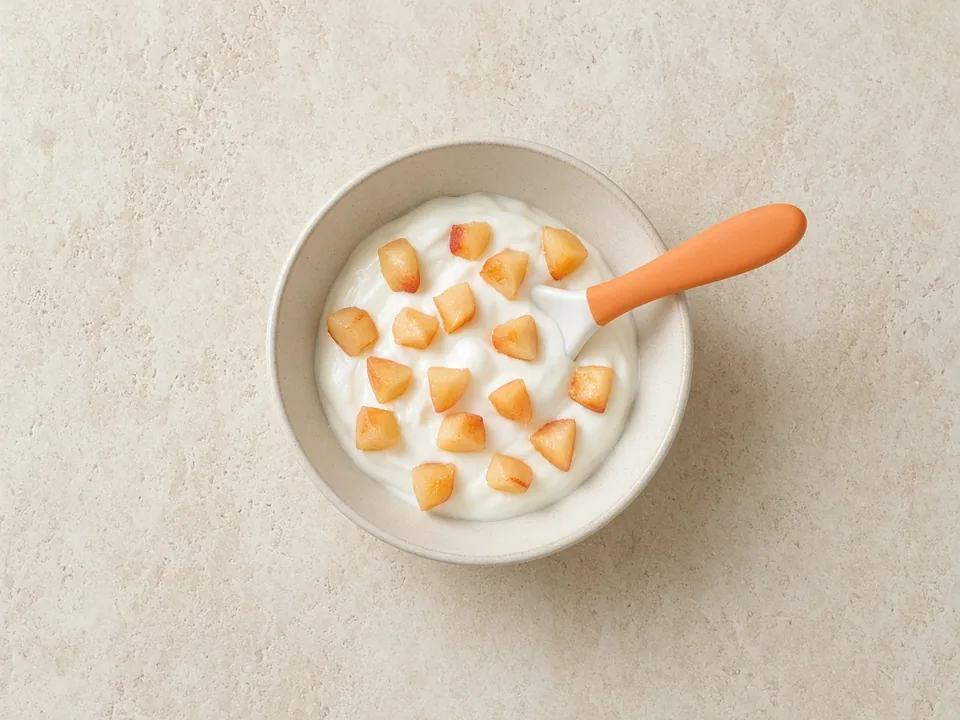 Yogurt for 12 months+: bowl of yogurt with fruit